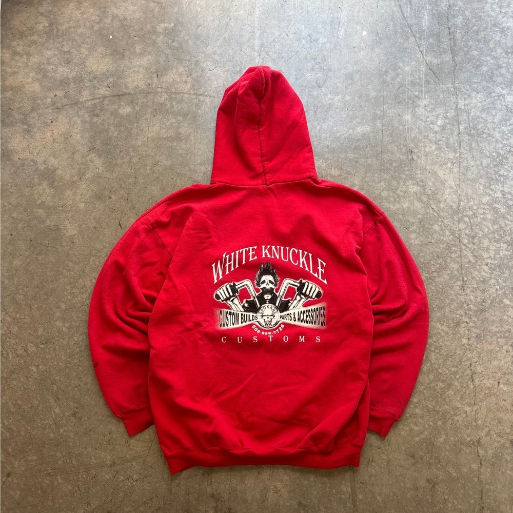 Vintage White Knuckle Custom Choppers Red Hoodie Size XL